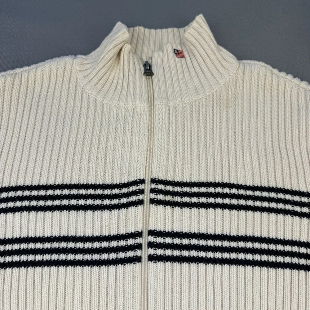 Polo Ralph Lauren‎ Ribbed Quarter-Zip Pullover Men's Size M Ivory Navy Mock Neck